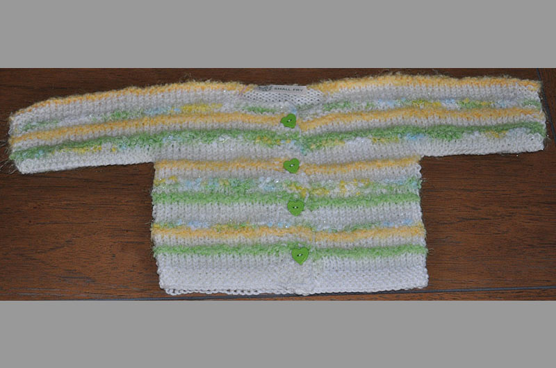 White with yellow and light green stripes