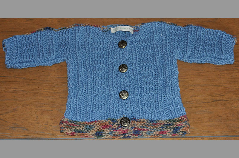 Medium blue with multi color wide stripes