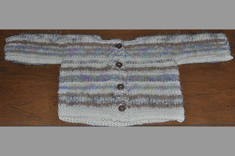 Off white with brown and blue stripes