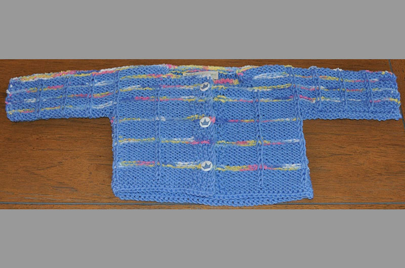 Blue with multi color thin stripes