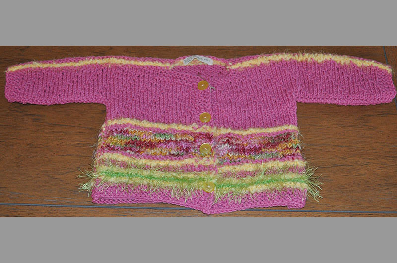 Lavendar with yellow and green stripes