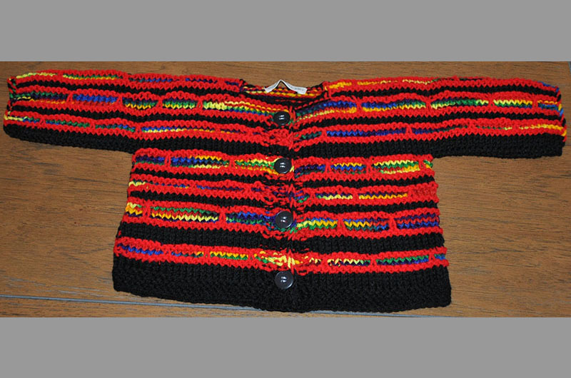 Black with red and multi color stripes