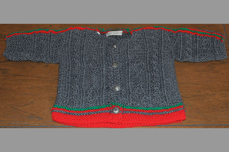 Charcoal blue with red and green border