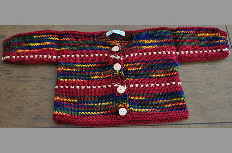 Burgandy with multi color stripes