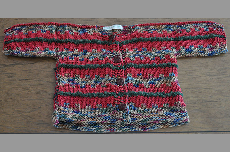 Burgandy with multi color stripes