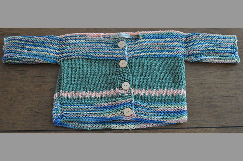 Greenish blue with pink and blue stripes