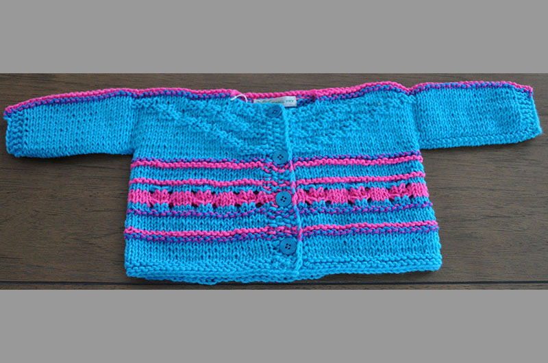 Turquoise with pink and purple stripes